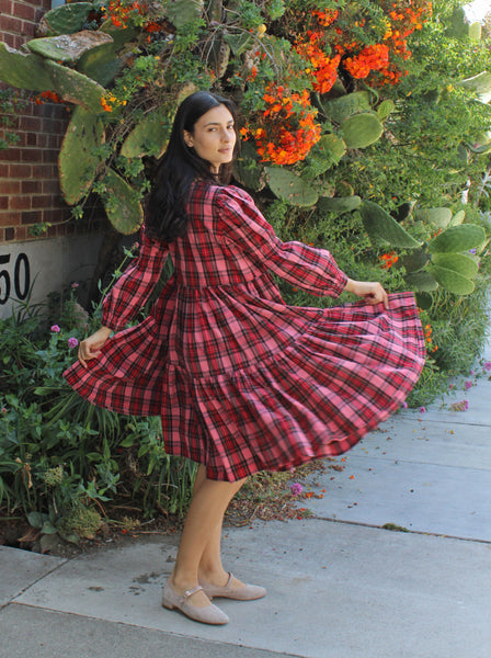 Molly Goddard Tiered Plaid Dress