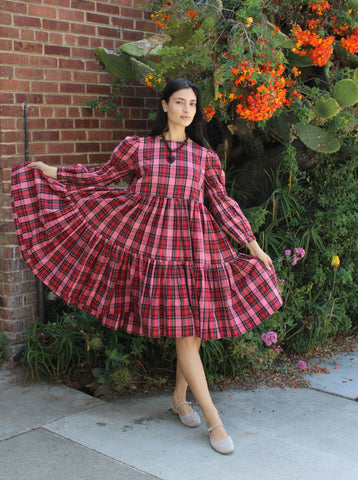 Molly Goddard Tiered Plaid Dress
