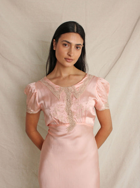 30s Silk Puff Sleeve Slip Dress