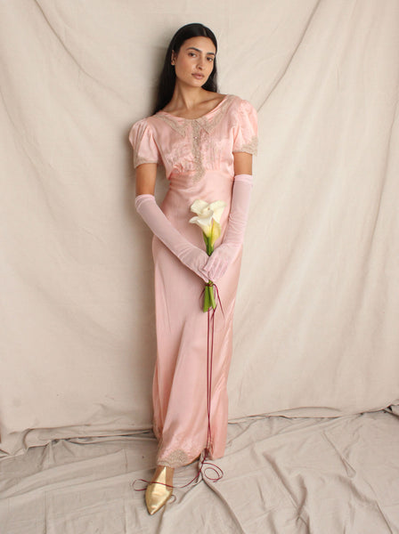 30s Silk Puff Sleeve Slip Dress