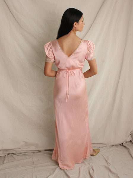 30s Silk Puff Sleeve Slip Dress