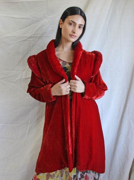 20s Red Silk Velvet Coat