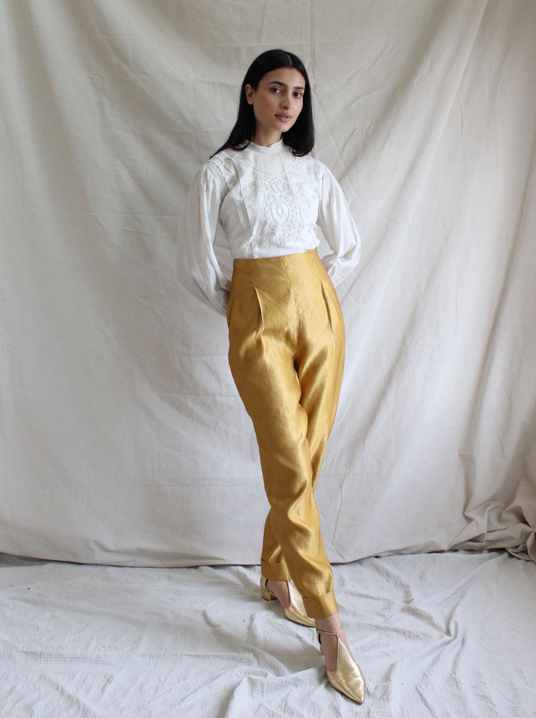 Romeo Gigli Gold Silk Trousers – Here Studio
