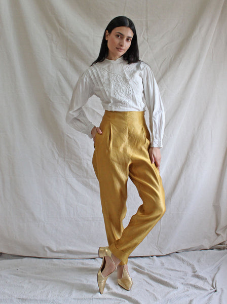 Romeo Gigli Gold Silk Trousers