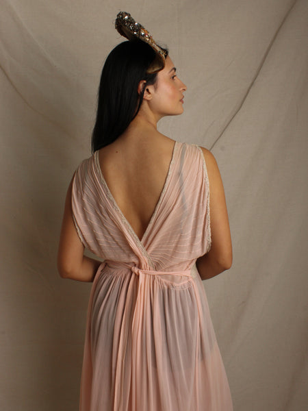 30s Pleated Silk Crepe Chiffon Dress