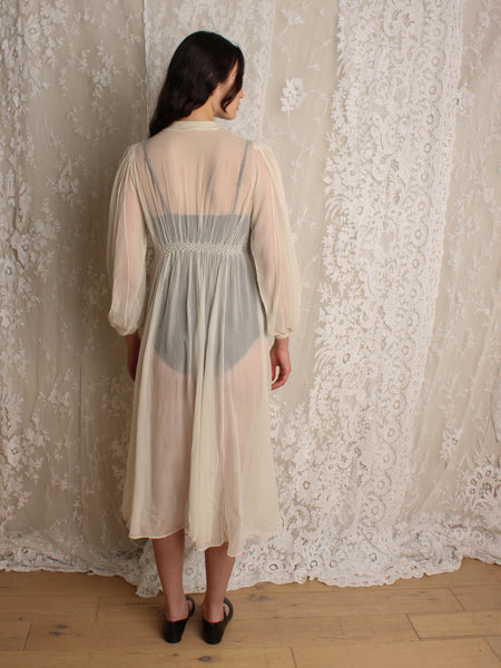 30s Smocked Crepe Chiffon Dress