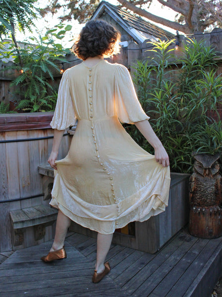 30s Ivory Silk Velvet Dress