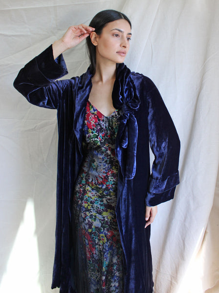 20s Navy Blue Silk Velvet Coat