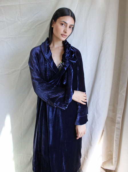 20s Navy Blue Silk Velvet Coat