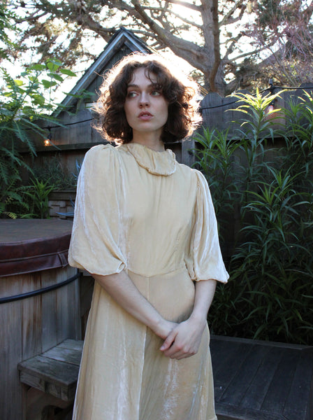 30s Ivory Silk Velvet Dress