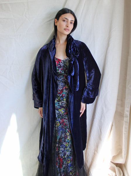 20s Navy Blue Silk Velvet Coat