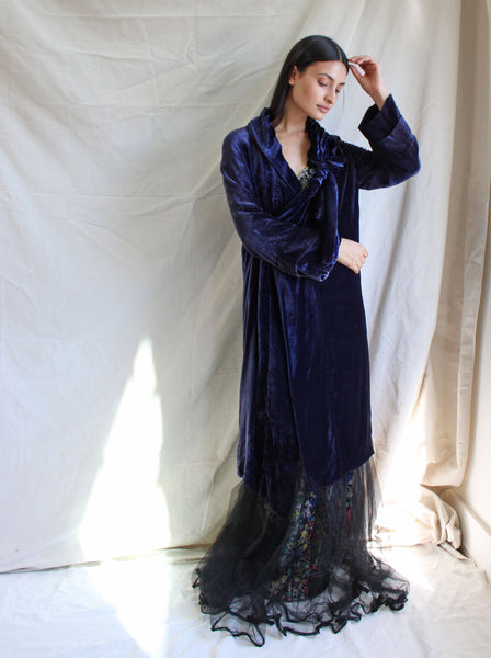 20s Navy Blue Silk Velvet Coat