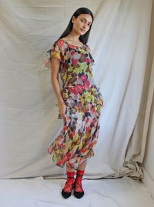 30s Ruffled Silk Chiffon Dress