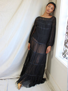 30s Tiered Silk Chiffon Gown