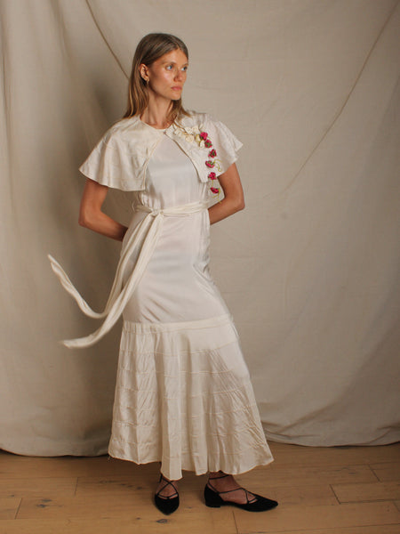 30s Cape & Dress w Floral Appliqué