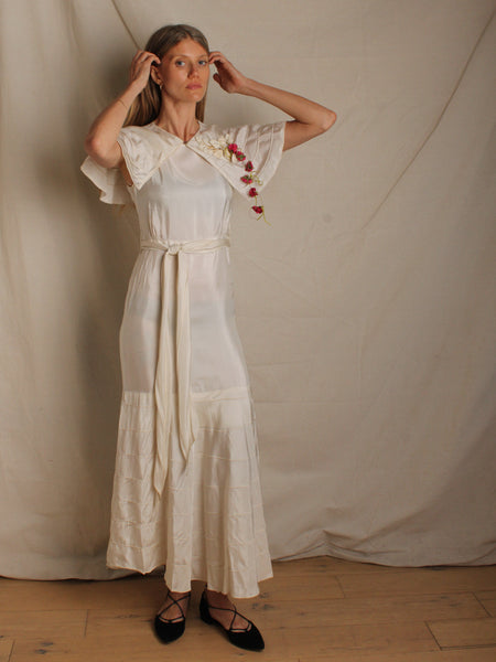 30s Cape & Dress w Floral Appliqué