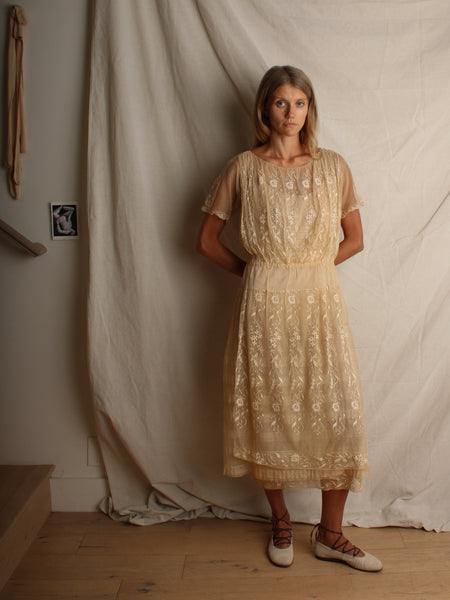 20s Embroidered Net Dress
