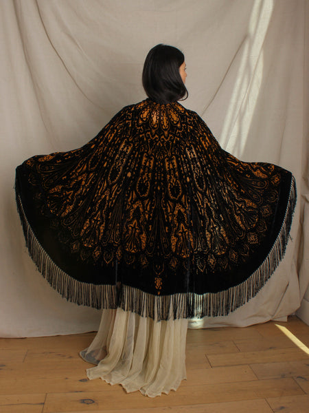 20s Silk Velvet Devoré Fringe Cloak
