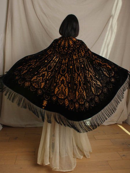 20s Silk Velvet Devoré Fringe Cloak