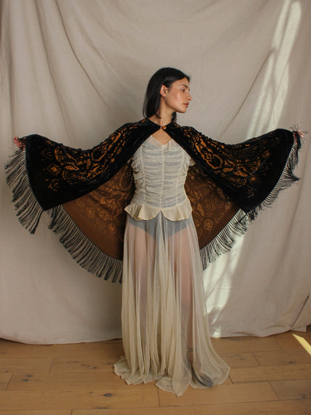 20s Silk Velvet Devoré Fringe Cloak