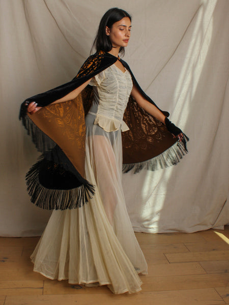 20s Silk Velvet Devoré Fringe Cloak