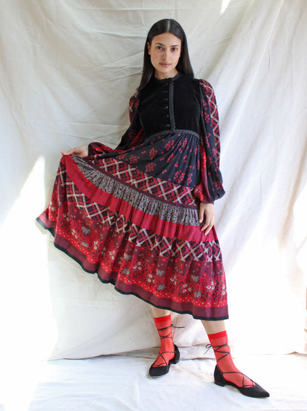 Victor Costa Mixed Print Dress