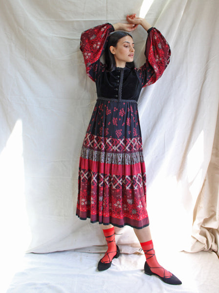 Victor Costa Mixed Print Dress