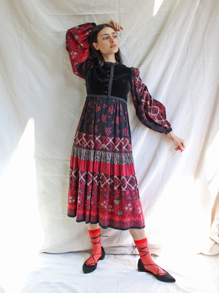 Victor Costa Mixed Print Dress