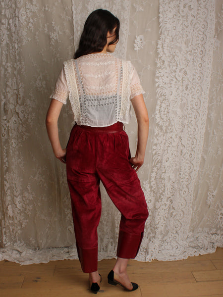 Ysl Cranberry Suede & Leather Trousers