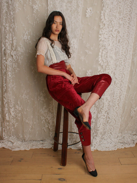Ysl Cranberry Suede & Leather Trousers