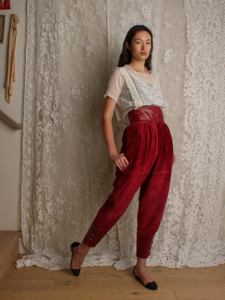 Ysl Cranberry Suede & Leather Trousers