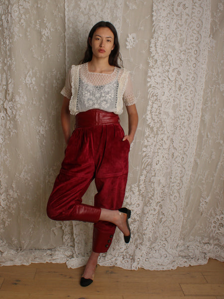 Ysl Cranberry Suede & Leather Trousers