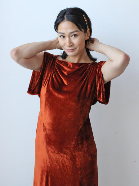 20s Copper Silk Velvet Dress