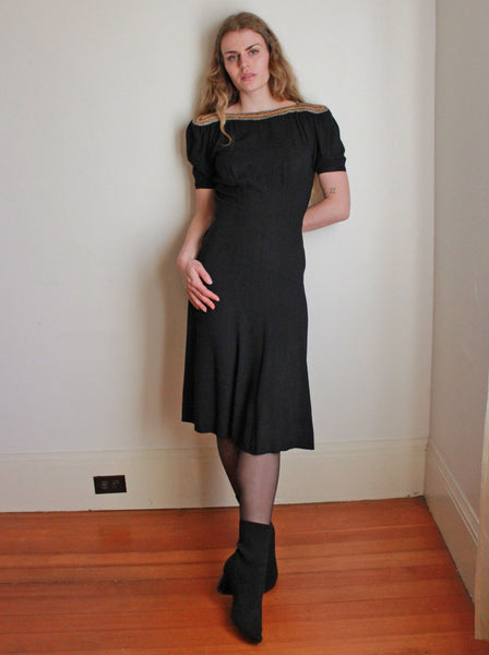 40s FOGA Beaded Neckline Dress